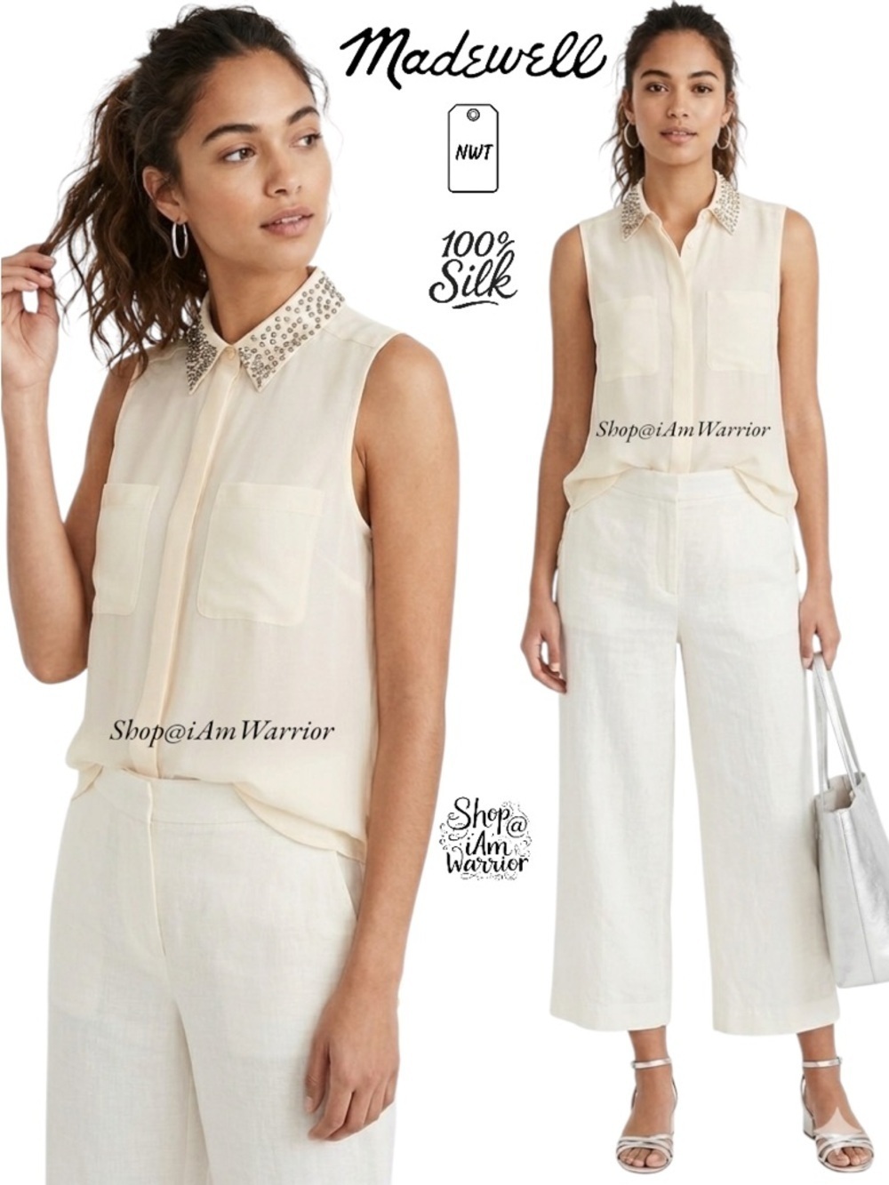 Madewell NWT ivory rhinestone collar sleeveless top *shop@iamwarrior